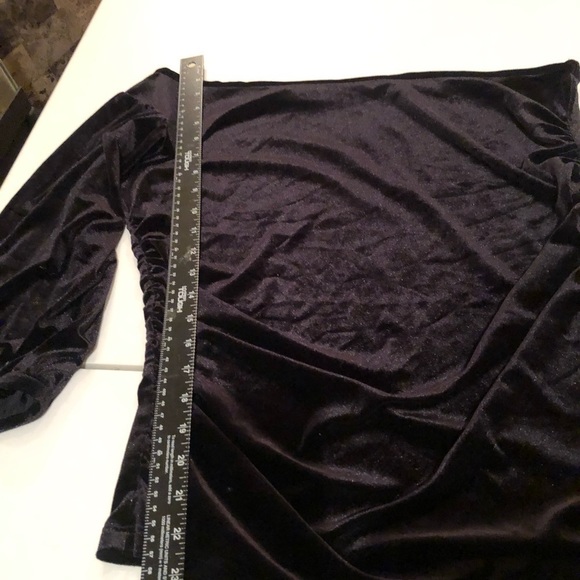 Boston Proper size large black velour one shoulder top shirred at sides - Picture 3 of 7
